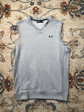 Under Armour Sweater Vest Mens Medium Gray Storm1 Golf Casual Logo V-Neck Tops